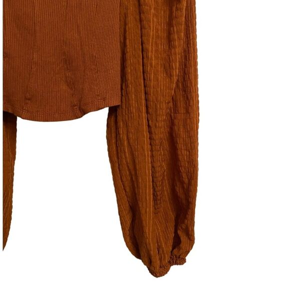 Urban Outfitters Claudia Cropped Top Blouse Size M Balloon Sleeves Rust Orange - Picture 8 of 15